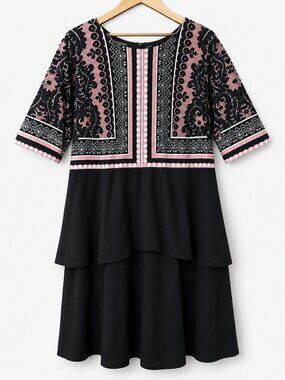 Eloquii Tiered Lace Print Scuba Dress Multi Color Size 18